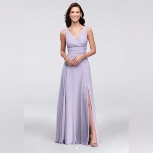 David’s Bridal Long Chiffon Surplice Tank Dress.  Size 8. 
STYLE# F19831